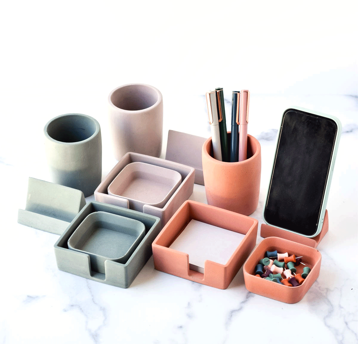 Desk Office Set of 4, Concrete-Cement- Desk Accessories Set Office Supplies, Office Organizer, Pen Holder, Post-It Holder, Paper Clip Holder outlet