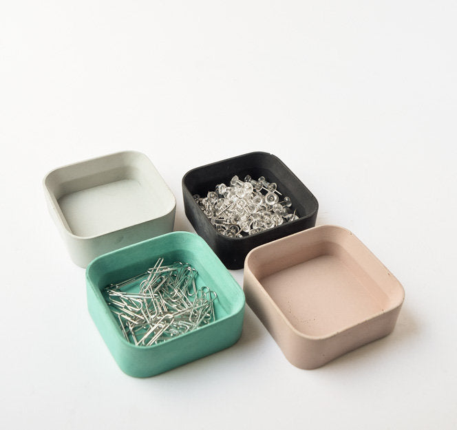 Desk Organizer - Concrete Desk Accessories - Small Tray - Paper Clip Holder - Desk Set - Catchall - Office Organizer - Cement - Minimalist