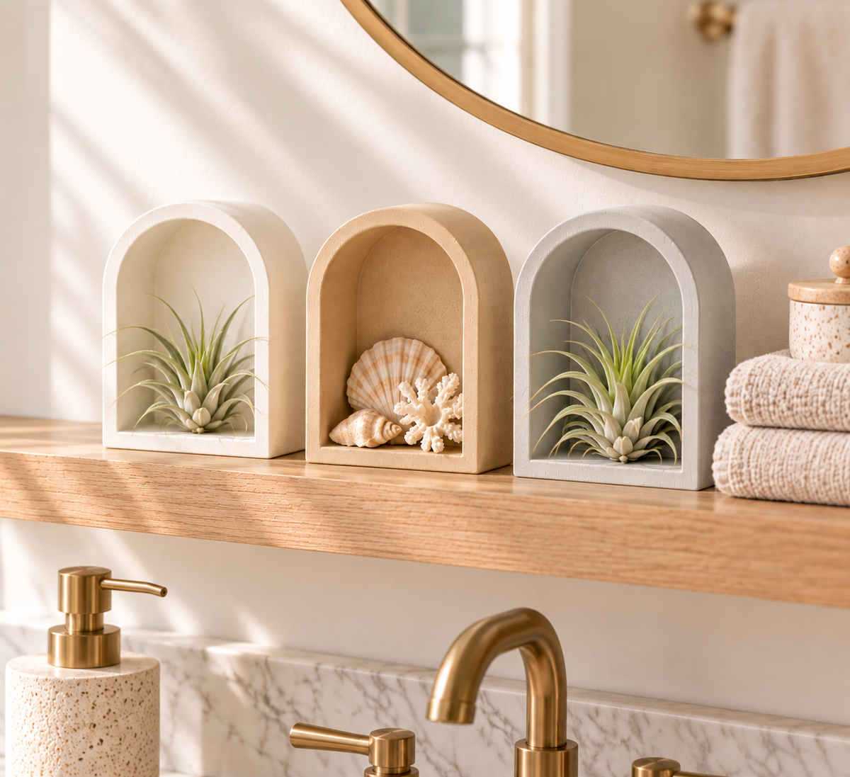 Concrete Trinket Shelf, Mini Arch Display for Crystals, Air Plants & Tiny Treasures