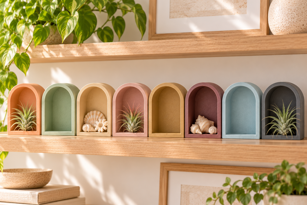 Concrete Trinket Shelf, Mini Arch Display for Crystals, Air Plants & Tiny Treasures