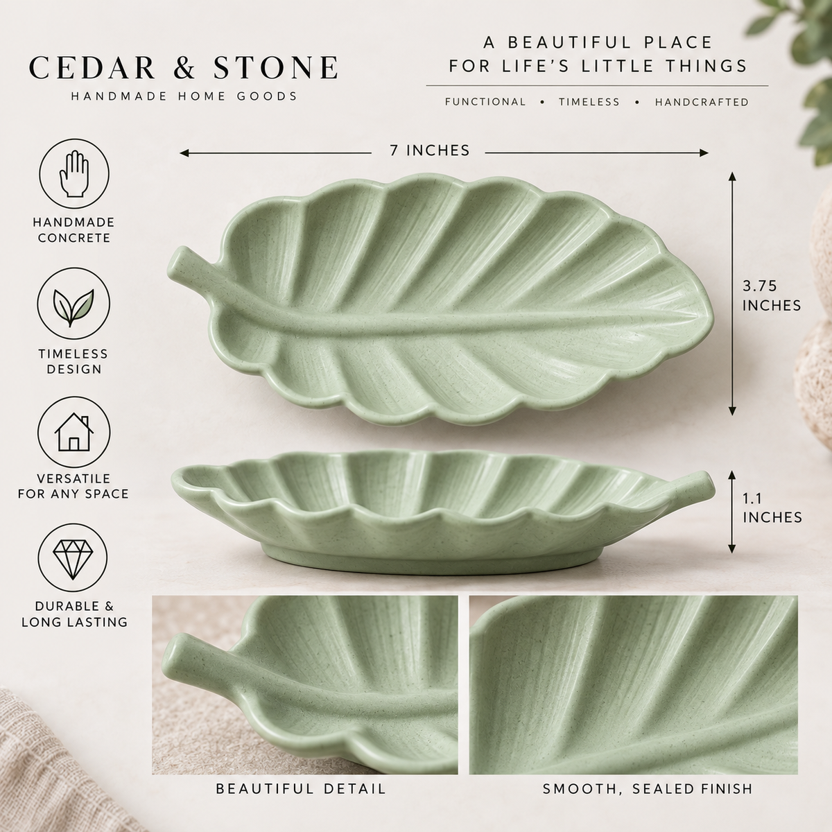 Handmade Concrete Leaf Tray, Fall Decor, Decorative Trinket Dish – Keys Jewelry Catchall