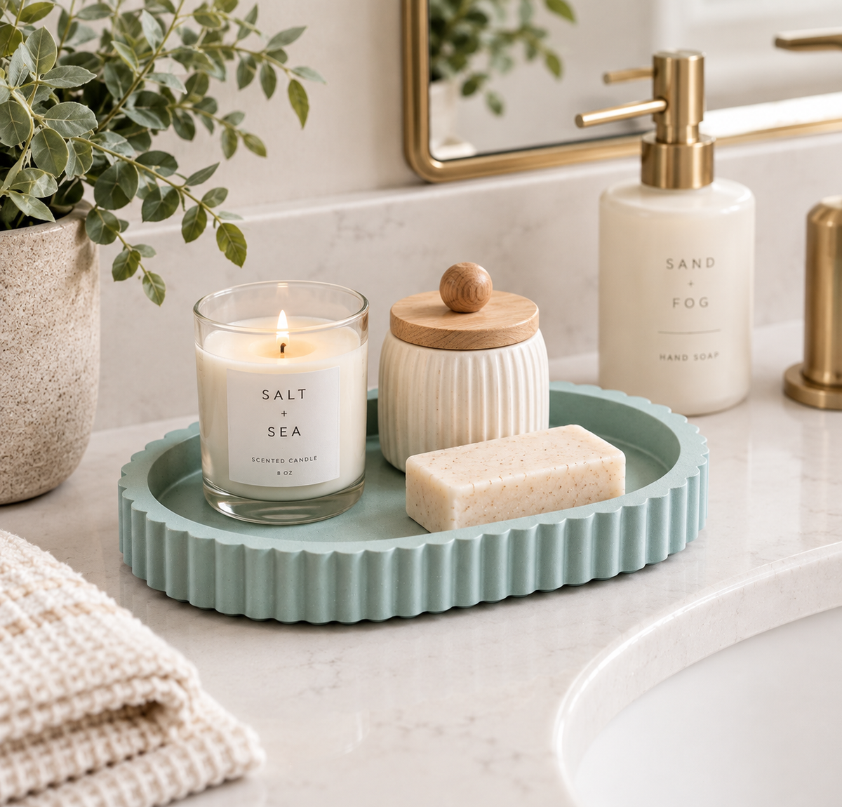 Concrete Ribbed Oval Catchall Tray