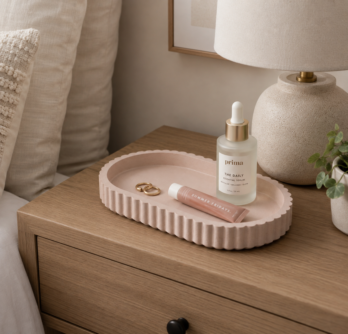 Concrete Ribbed Oval Catchall Tray