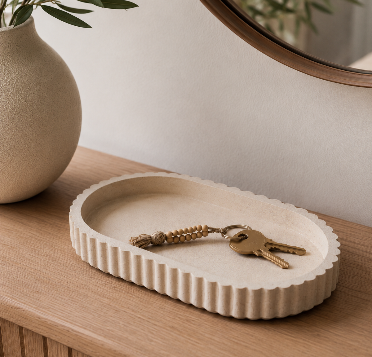 Concrete Ribbed Oval Catchall Tray