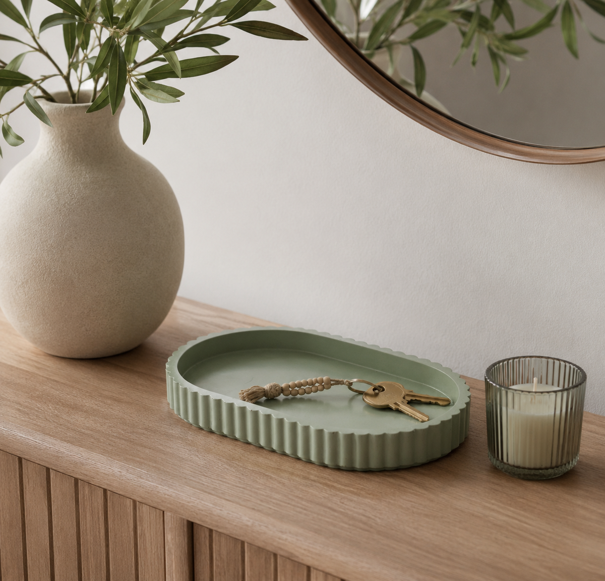 Concrete Ribbed Oval Catchall Tray