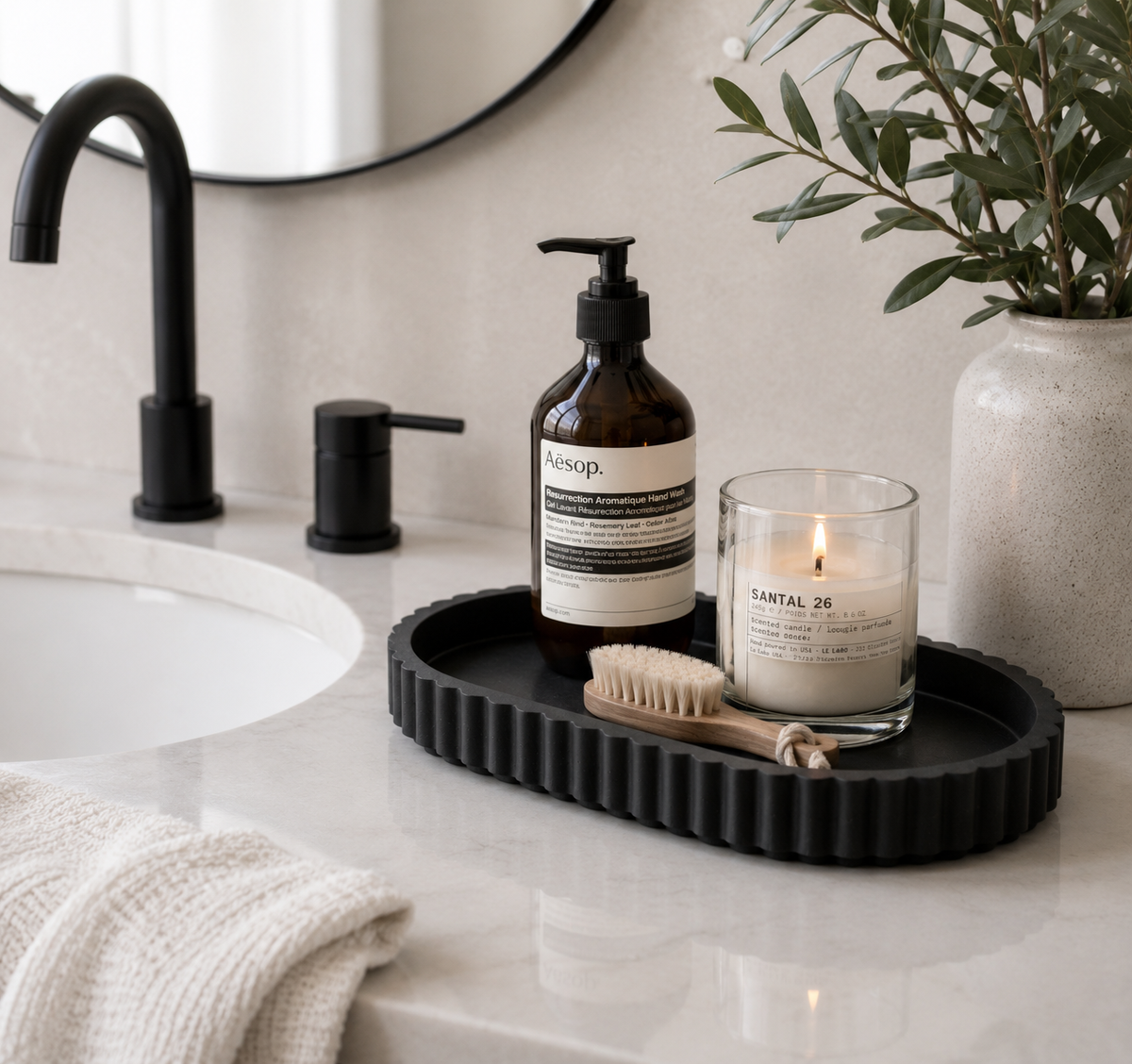 Concrete Ribbed Oval Catchall Tray