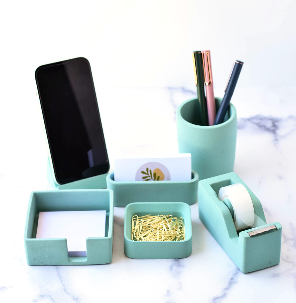 6 Piece Handmade Concrete Desk Organizer Set – Modern Office Accessories