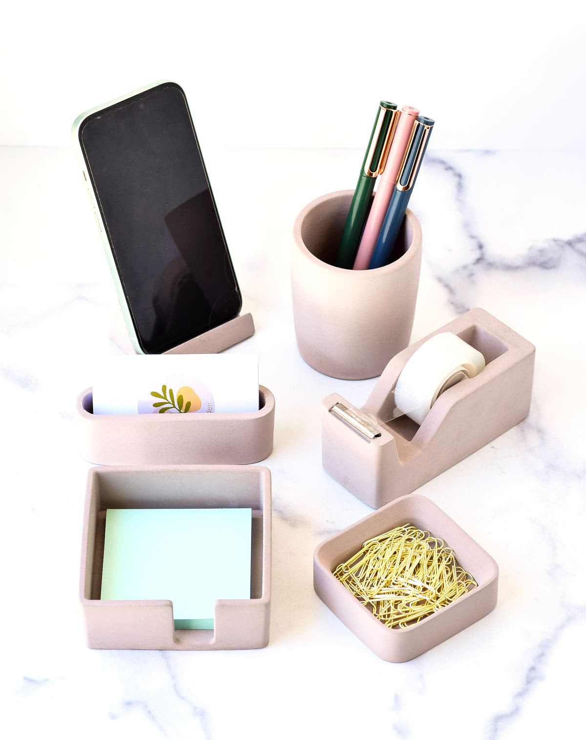 6 Piece Handmade Concrete Desk Organizer Set – Modern Office Accessories