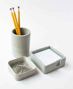 Desk Accessories Set - Post-It Holder - Pen Cup - Desk Organizer - Desk Set - Minimalist - Cement - Office Organizer - Paper Clip Holder - Modern - Home Office